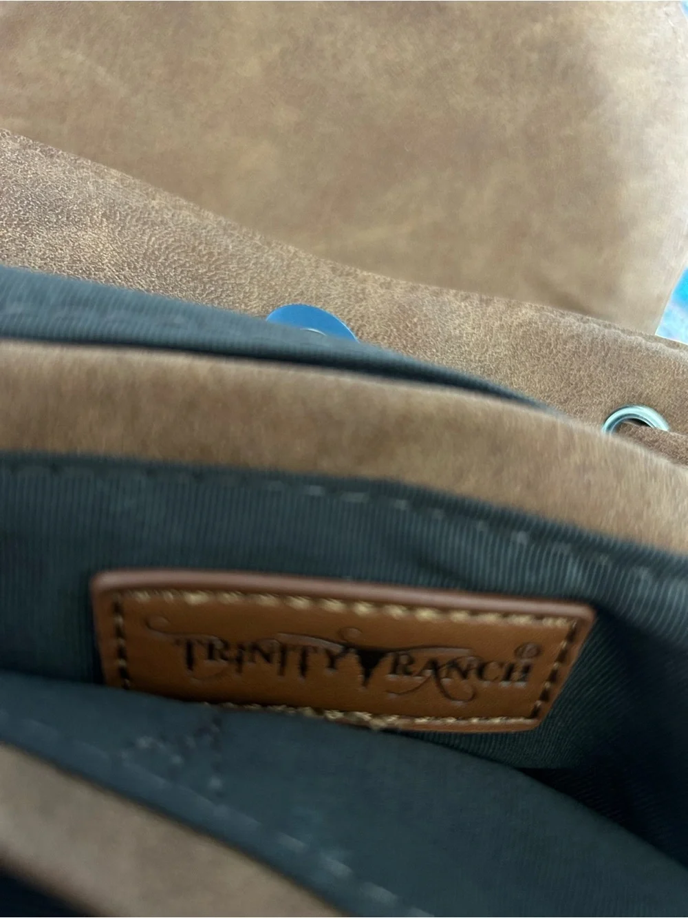 Trinity Ranch Brown Western Tooled Leather-Accented Women’s Backpack purse.